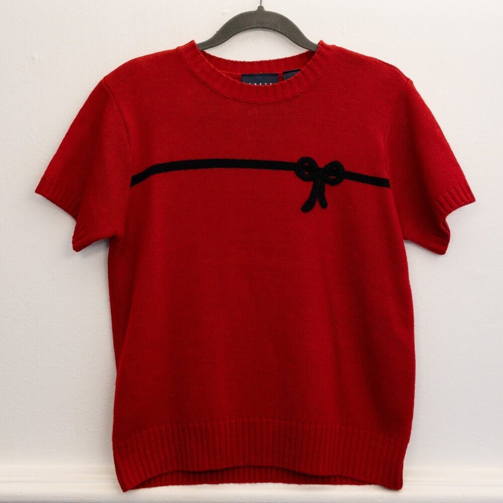 Vintage Liz Claiborne Collection ‘Crazy Horse’, Red Knit Sweater w/ bow, Size M